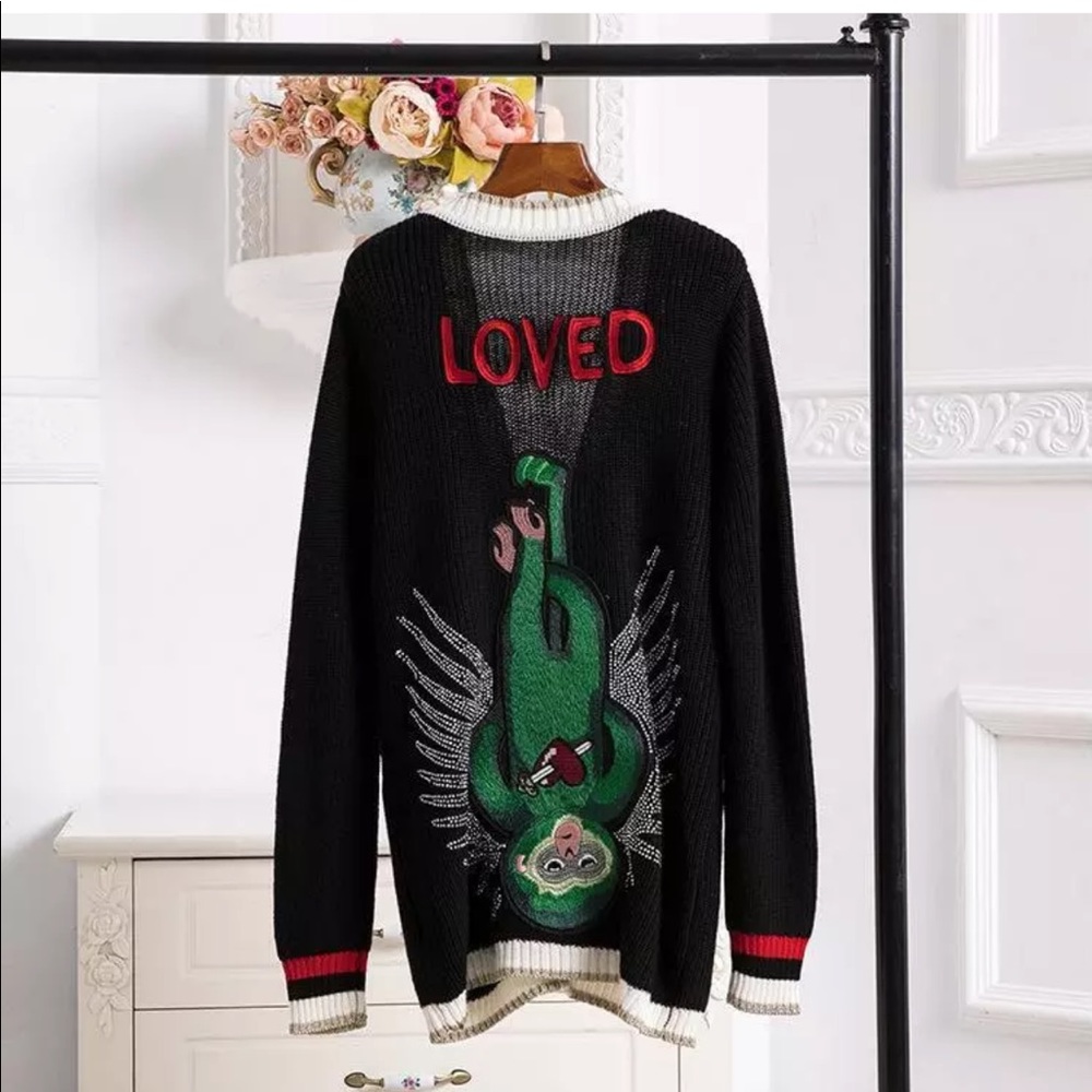 Cardigan Black Long Knitted Sweater Women